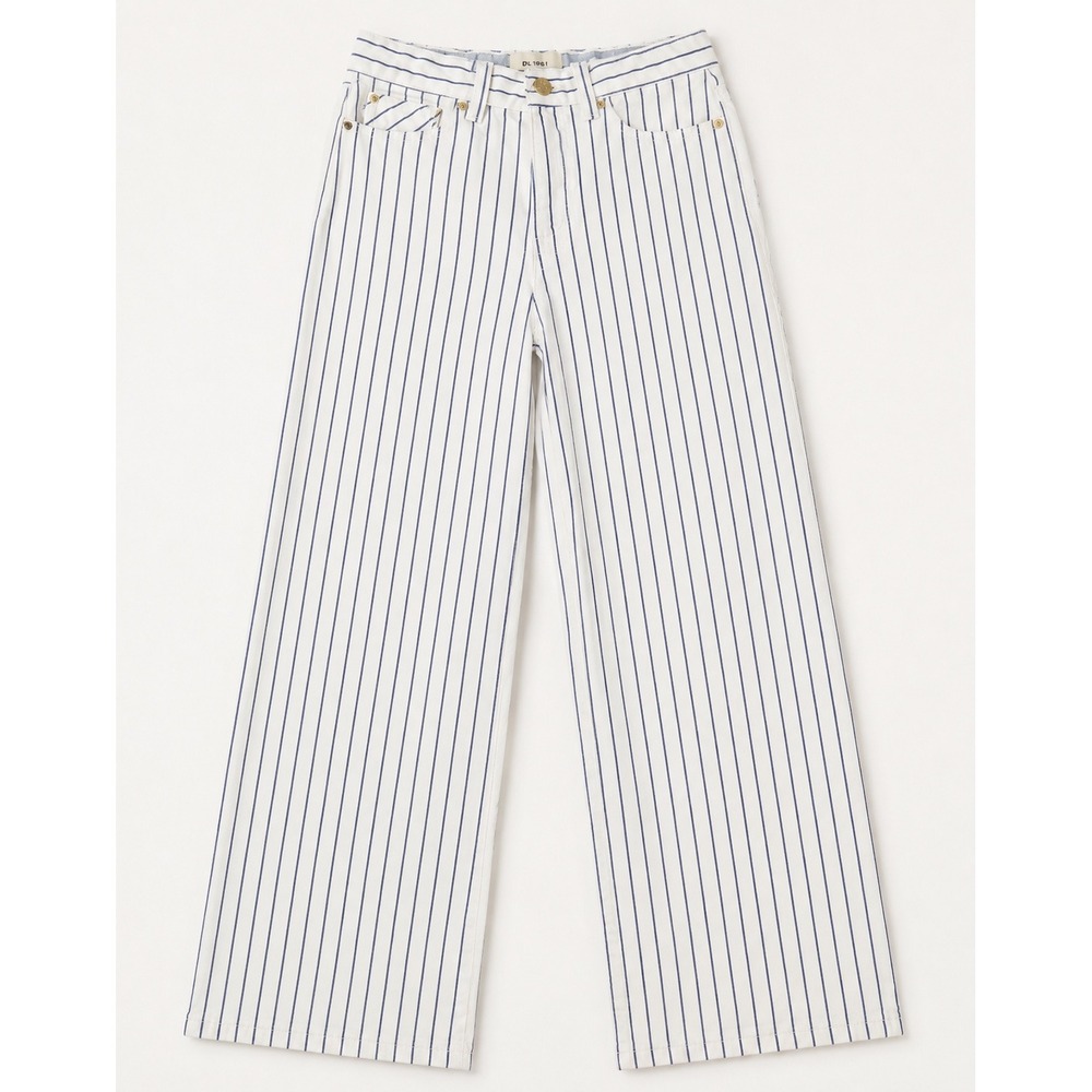 DL1961 Girls Wide Leg Striped Jeans Size 8 White Blue Denim Gold Hardware